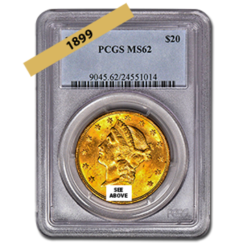 Picture of 1899 $20 Gold Liberty Double Eagle Coin MS62*